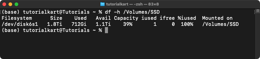 Check Disk Space of External Drive in Mac Terminal